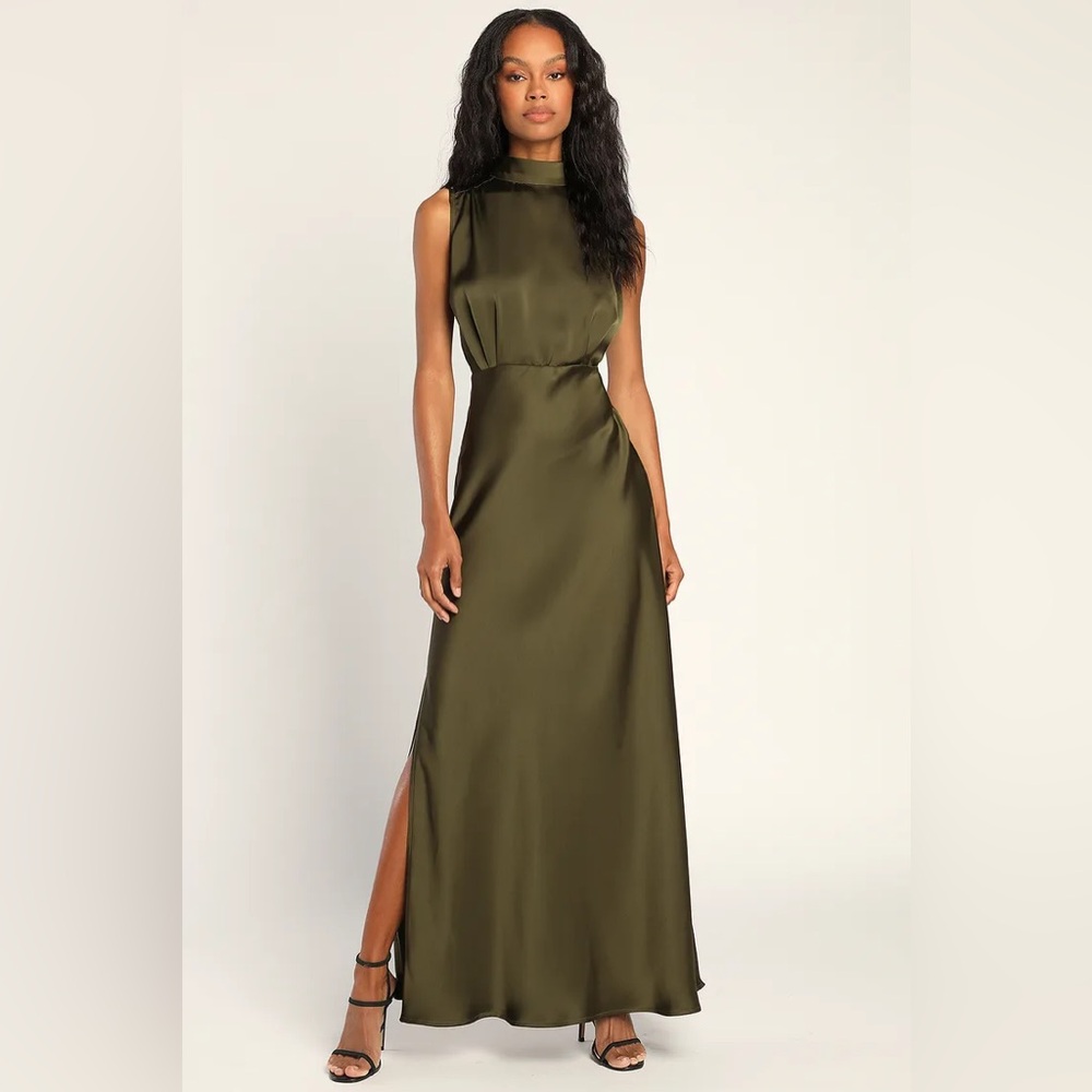 Lulu's Green Halter Slit Maxi Gown for Weddings